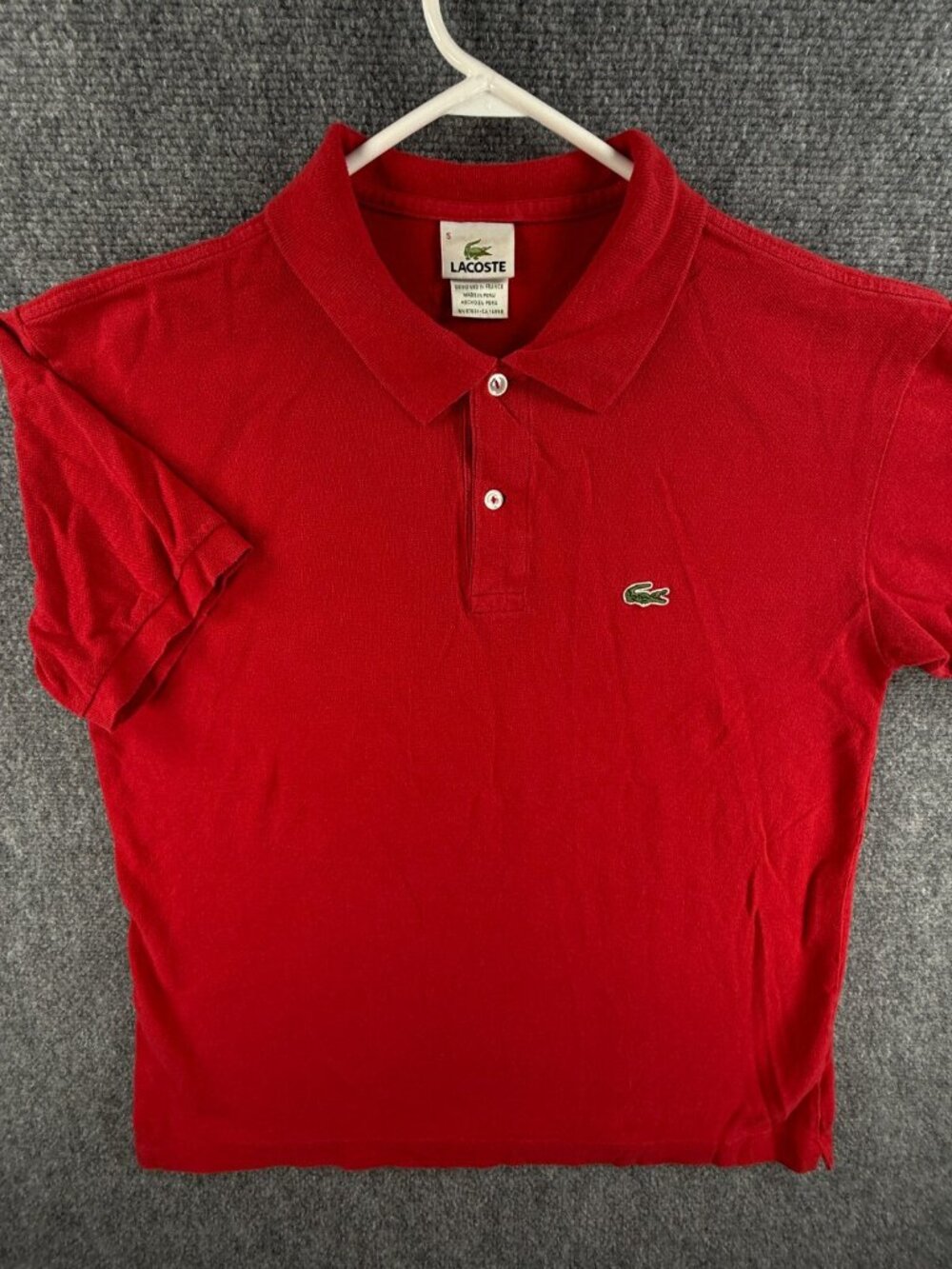 Lacoste Polo Shirt Men Croc Logo Short Sleeve Cotton Red Size 5 Peru Preppy